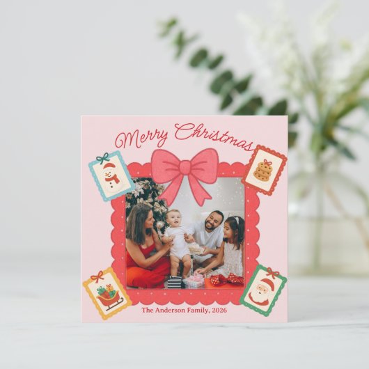 Personalized Cute Christmas Photo Collage Feestdagenkaart (Staand voorkant)
