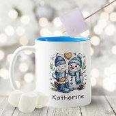 Personalized Cute Christmas Snowman Tweekleurige Koffiemok