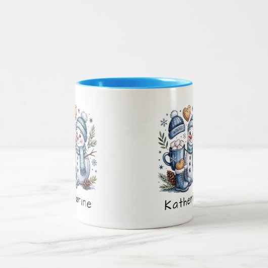 Personalized Cute Christmas Snowman Tweekleurige Koffiemok (Center)