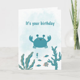 Personalized Cute Crab Birthday Card Kaart