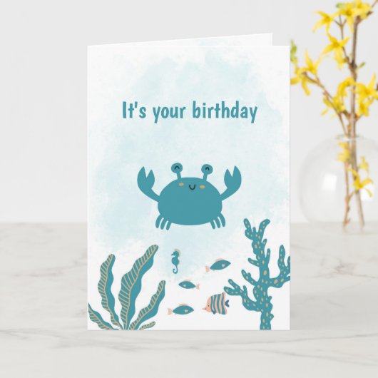Personalized Cute Crab Birthday Card Kaart (Gele Bloem)