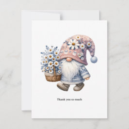 Personalized Cute Daisy Flower Gnome Thank you  Notitiekaartje