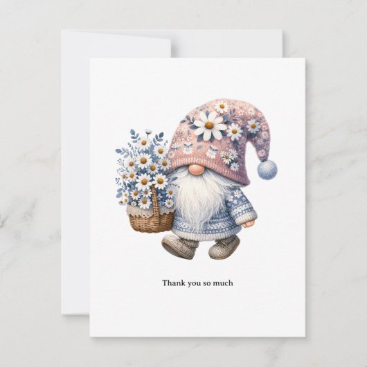 Personalized Cute Daisy Flower Gnome Thank you  Notitiekaartje (Voorkant)