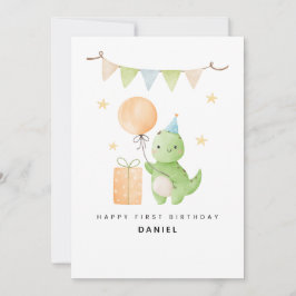 Personalized Cute Dinosaur Watercolor 1st Birthday Kaart