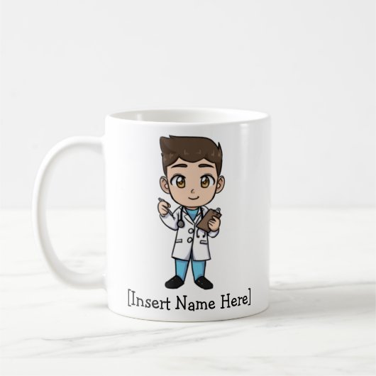Personalized Cute Doctor, Brunette Male Koffiemok (Links)