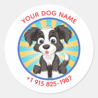 Personalized Cute Dog Design Custom Pet Name&Phone Ronde Sticker
