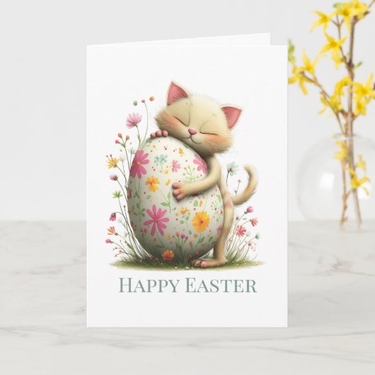 Personalized Cute Easter Kitten Folded Card Kaart (Gele Bloem)
