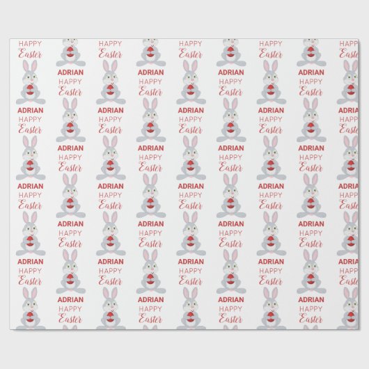 Personalized Cute Easter Rabbit Red Easter Egg Cadeaupapier (Vlak)