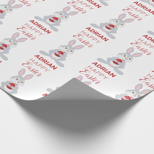 Personalized Cute Easter Rabbit Red Easter Egg Cadeaupapier (Hoek)