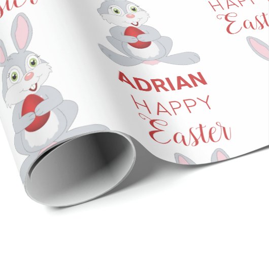 Personalized Cute Easter Rabbit Red Easter Egg Cadeaupapier (Rol Hoek)