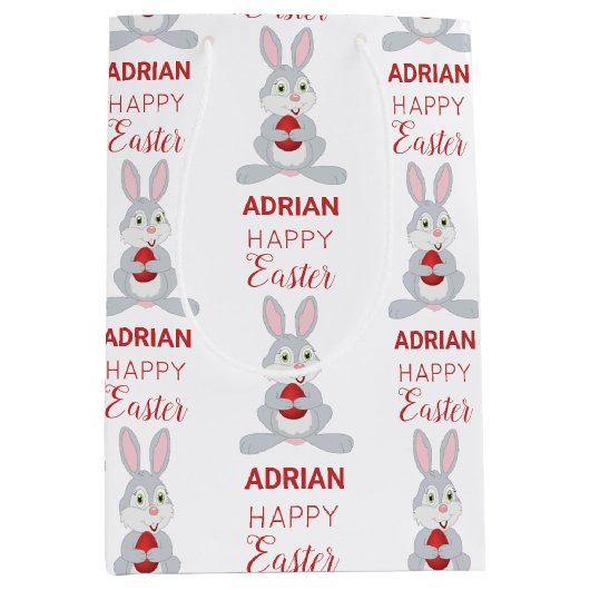 Personalized Cute Easter Rabbit Red Easter Egg  Medium Cadeauzakje (Voorkant)