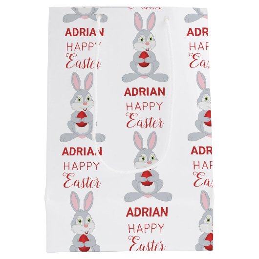 Personalized Cute Easter Rabbit Red Easter Egg  Medium Cadeauzakje (Achterkant)