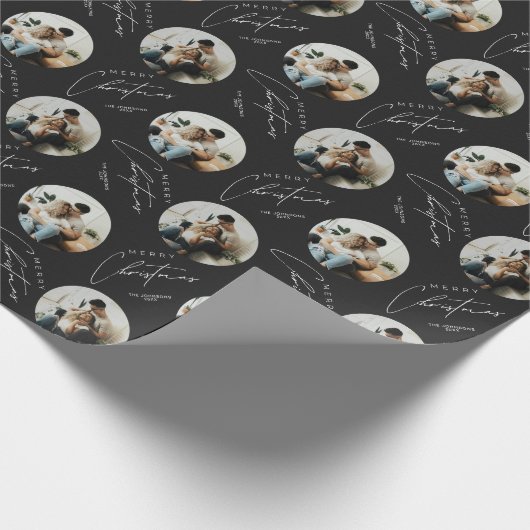 Personalized Cute Elegant Circle Photo Christmas Cadeaupapier (Hoek)