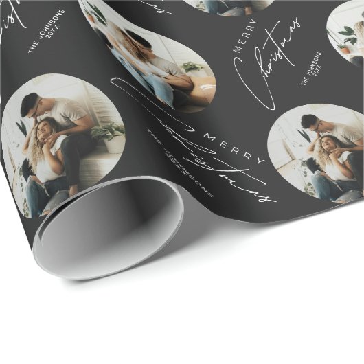 Personalized Cute Elegant Circle Photo Christmas Cadeaupapier (Rol Hoek)