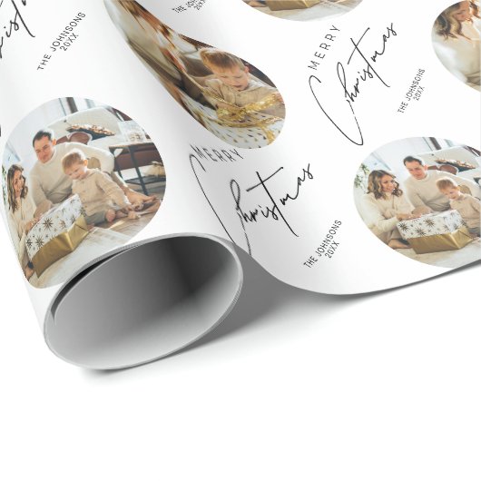 Personalized Cute Elegant Family Photo Christmas Cadeaupapier (Rol Hoek)