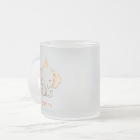 Personalized Cute Elephant Kids Name Matglas Koffiemok (Voorkant links)