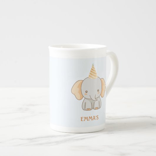 Personalized Cute Elephant Kids Name Porselein Kop (Voorkant rechts)