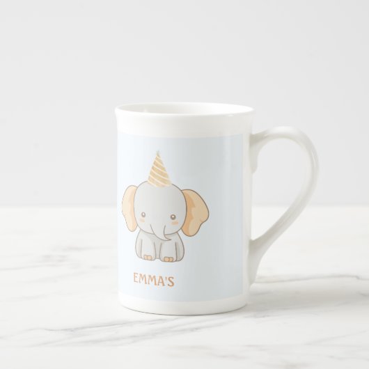 Personalized Cute Elephant Kids Name Porselein Kop (Rechts)