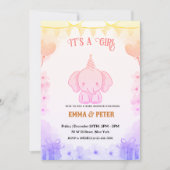 Personalized Cute Elephant Pink Baby Shower Kaart (Voorkant)