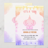Personalized Cute Elephant Pink Baby Shower Kaart (Voorkant / Achterkant)