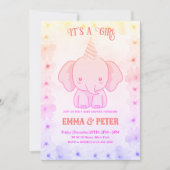 Personalized Cute Elephant Pink Baby Shower Kaart (Voorkant)
