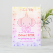 Personalized Cute Elephant Pink Baby Shower Kaart (Staand voorkant)