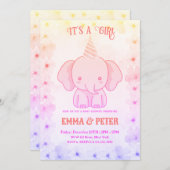 Personalized Cute Elephant Pink Baby Shower Kaart (Voorkant / Achterkant)