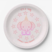 Personalized Cute Elephant Pink Baby Shower Papieren Bordje (Voorkant)