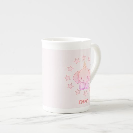 Personalized Cute Elephant Pink  Porselein Kop (Voorkant rechts)