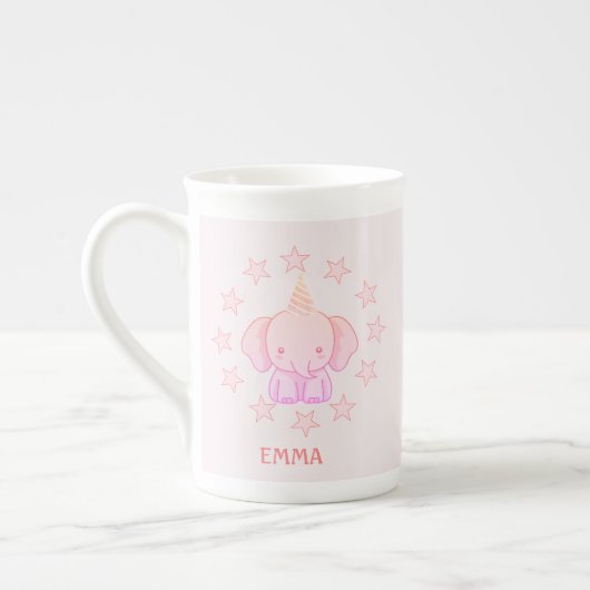 Personalized Cute Elephant Pink  Porselein Kop (Links)