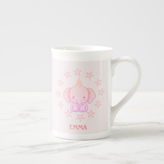 Personalized Cute Elephant Pink  Porselein Kop (Rechts)