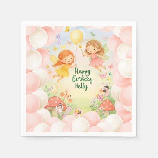 Personalized Cute Fairy Birthday Paper Napkin  Servet (Voorkant)