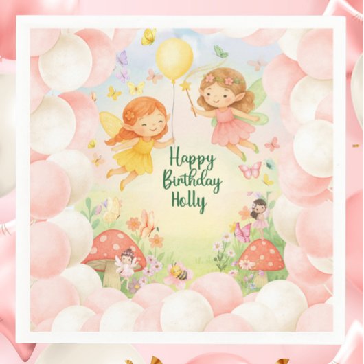 Personalized Cute Fairy Birthday Paper Napkin  Servet