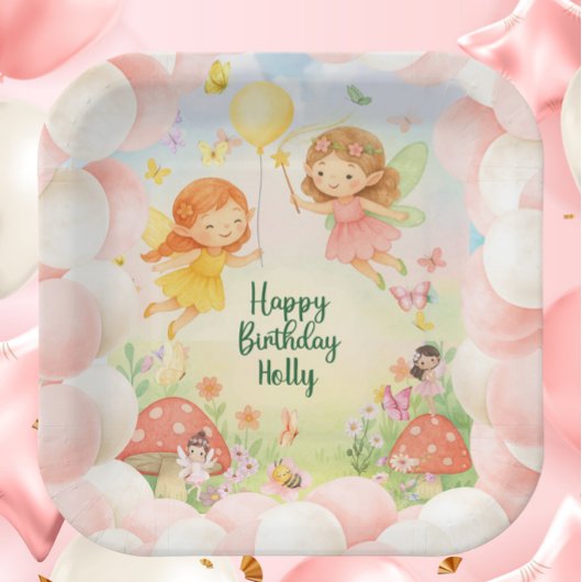 Personalized Cute Fairy Birthday Paper Plate Papieren Bordje