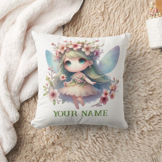 Personalized Cute Fairy & Floral Wreath Pillow Kussen (Deken)