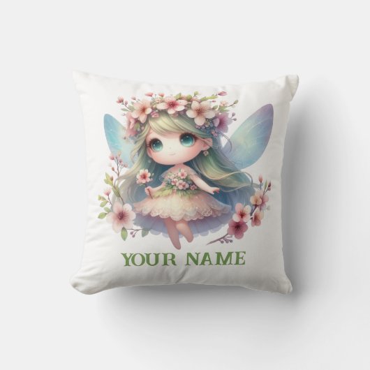 Personalized Cute Fairy & Floral Wreath Pillow Kussen (Voorkant)