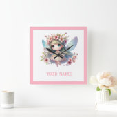 Personalized cute Fairy & Floral Wreath Vierkante Klok (Huis)