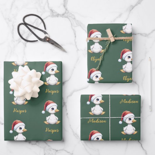 Personalized Cute Festive Christmas Goose Duck Inpakpapier Vel (Voorkant)