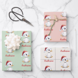 Personalized Cute Festive Christmas Goose Duck  Inpakpapier Vel