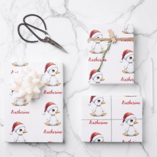Personalized Cute Festive Christmas Goose Duck Inpakpapier Vel (Voorkant)