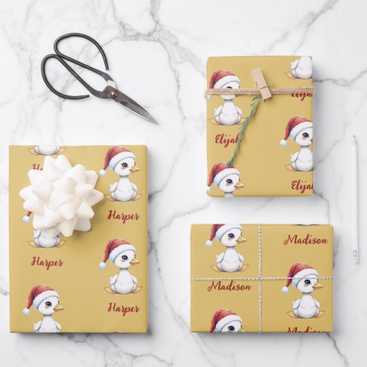 Personalized Cute Festive Christmas Goose Duck Inpakpapier Vel (Voorkant)