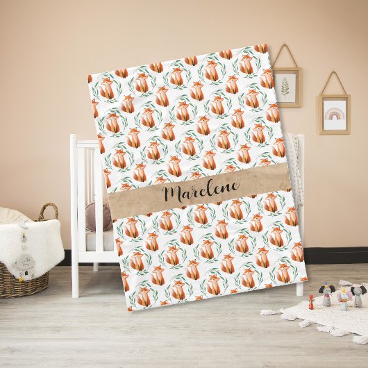 Personalized Cute Fox baby blanket keepsake Fleece Deken