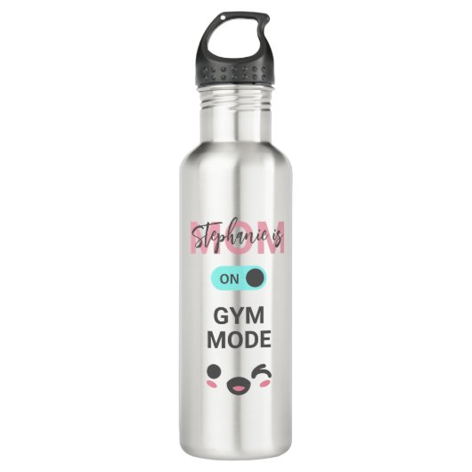Personalized Cute Fun Mom is On Gym Mode  Waterfles (Voorkant)