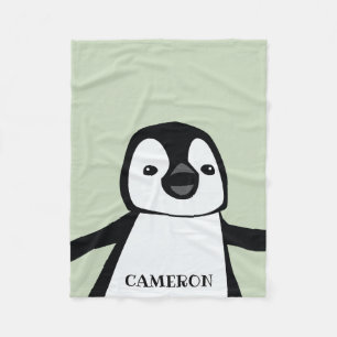 Personalized Cute Funny Penguin Baby Green Fleece Deken