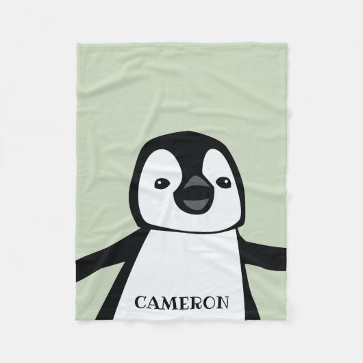 Personalized Cute Funny Penguin Baby Green Fleece Deken (Voorkant)