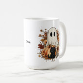 Personalized Cute Ghost and Black Cat Autumn Mug Koffiemok (Voorkant rechts)