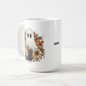 Personalized Cute Ghost and Black Cat Autumn Mug Koffiemok (Voorkant links)