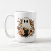 Personalized Cute Ghost and Black Cat Autumn Mug Koffiemok (Links)