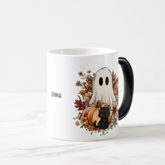 Personalized Cute Ghost and Black Cat Autumn Mug Magische Mok (Voorkant rechts)