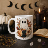 Personalized Cute Ghost and Black Cat Autumn Mug Magische Mok